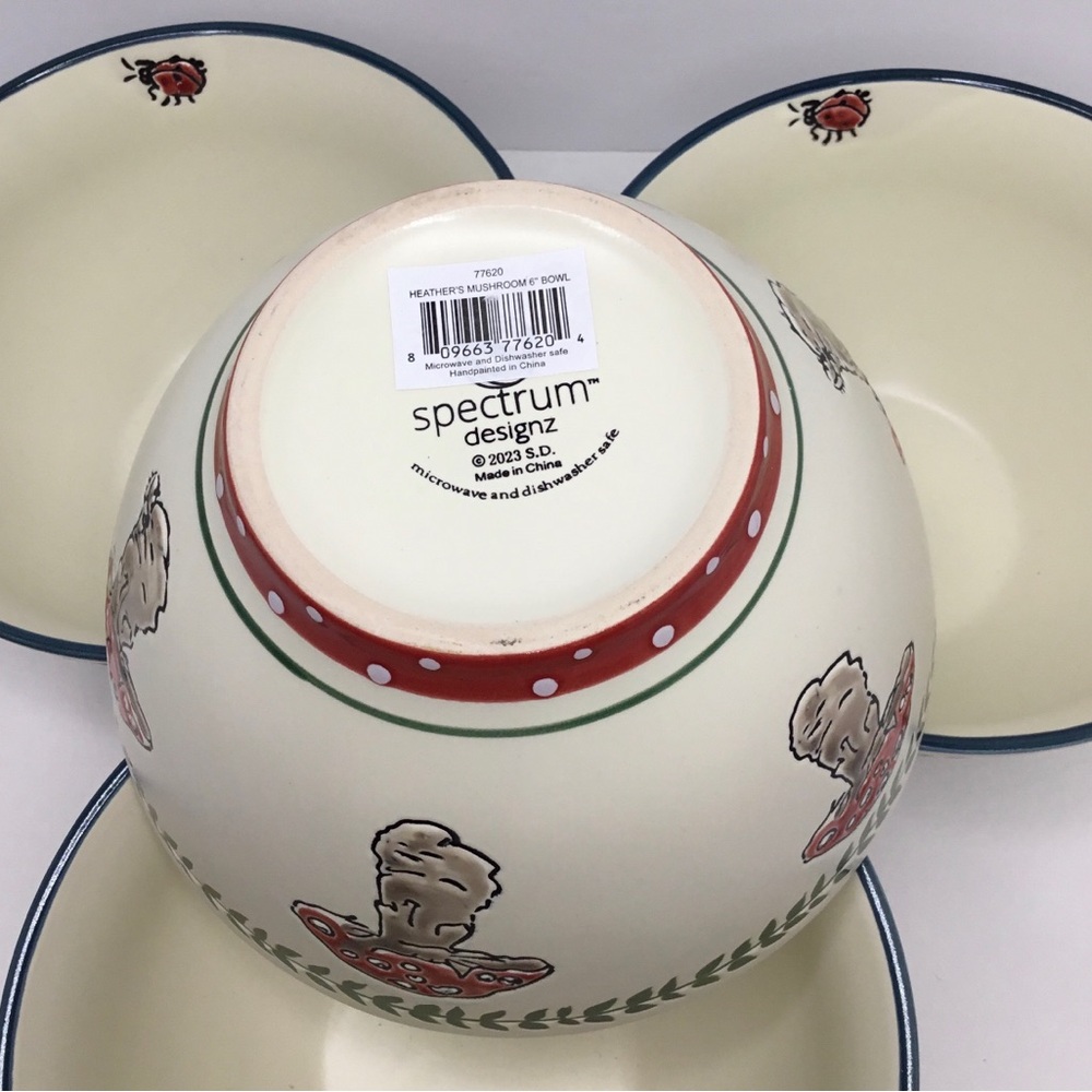 4 Cereal Bowls 
Spectrum Ceramic 6” Mushroom New Red and White Lady Bees - Picture 7 of 10